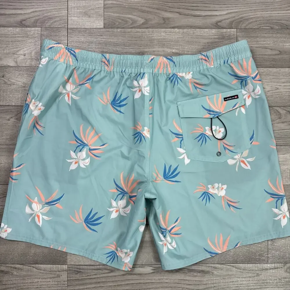 Quiksilver Swim Board Shorts Green Floral Print sz XXL